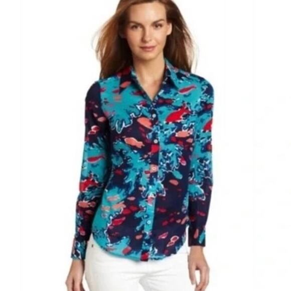 LILLY PULITZER Women's 8 Reef Me Up Joycee Button Resort Tropical Fish Art Shirt - Picture 2 of 10